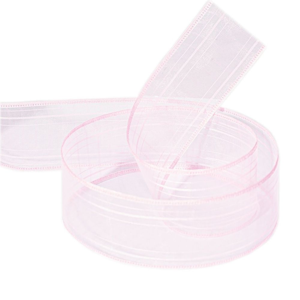 Декоративная лента капроновая для рукоделия, упаковки и флористики, 4 см, намотка 25 ярдов, бледно-розовый, дизайн линии