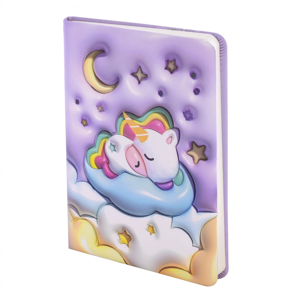 Записная книжка 13,0 см * 18,0 см , 7БЦ, Alingar, PU, поролон, конгрев, эффект 3D, 80л., линия, "Единорожка", сиреневый