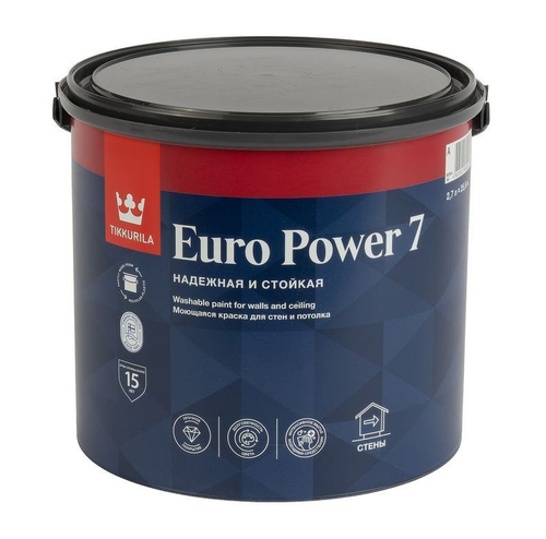Краска для стен и потолков Tikkurila Euro Power 7 белая база А 2,7 л