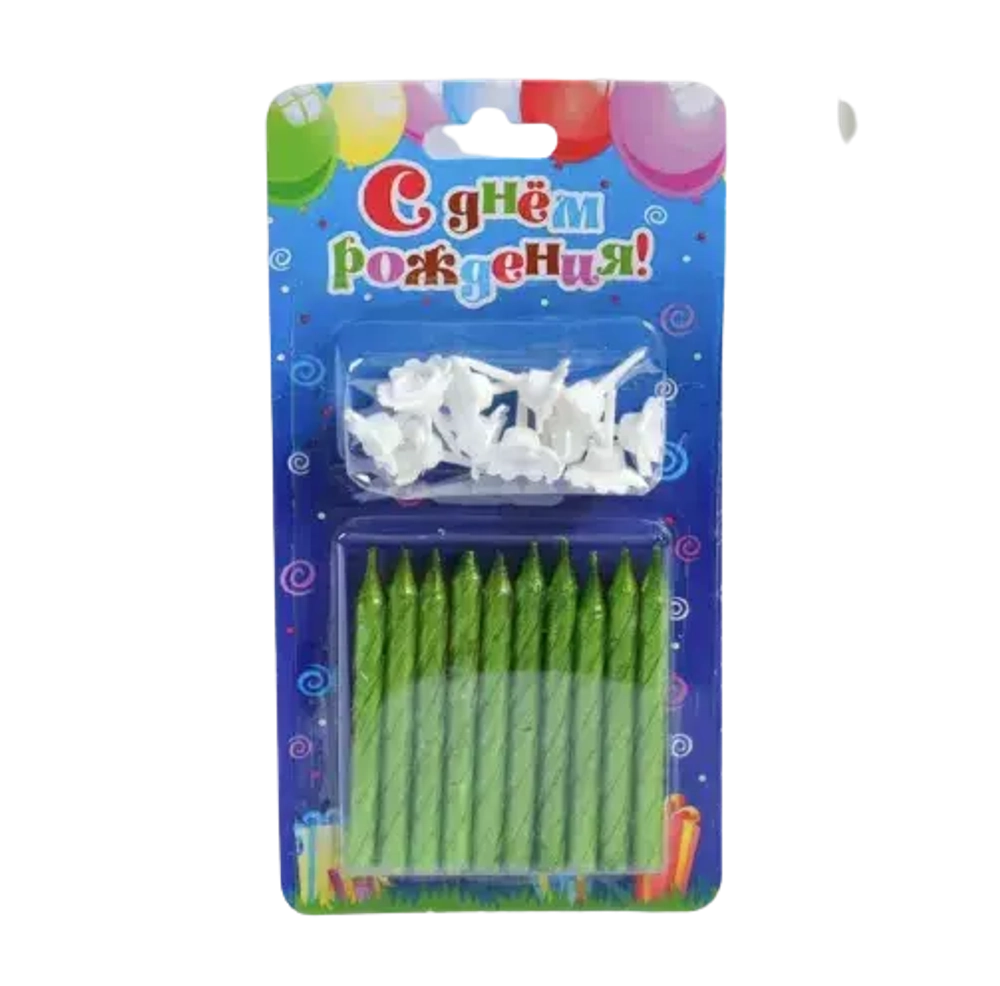 Свечи в торт "Спираль", 6 см, зелёные, набор 10 шт