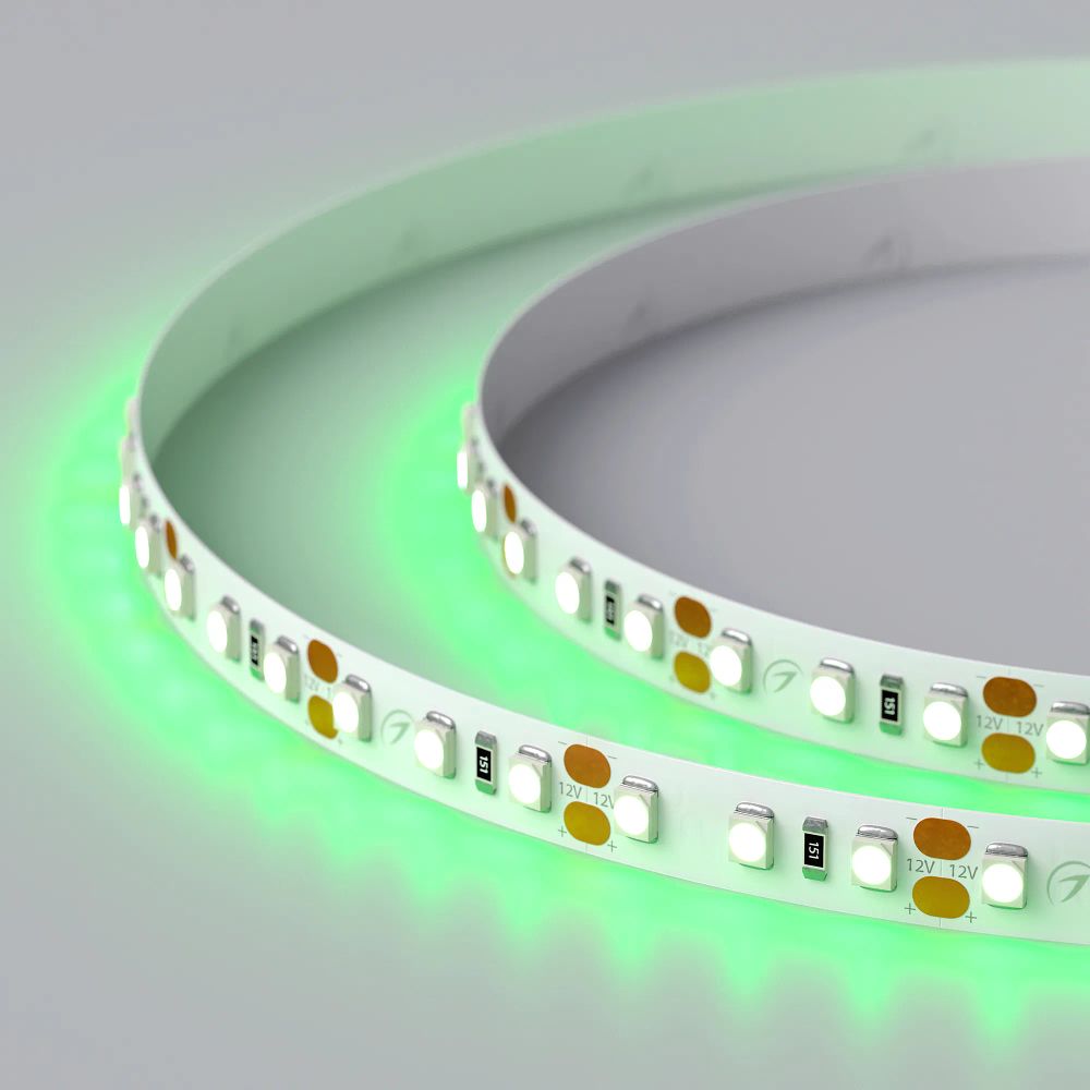 Светодиодная лента RT-A120-8mm 12V Green (9.6 W/m, IP20, 2835, 5m) (Arlight, Открытый) 012331(2)
