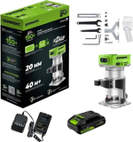 Фрезер кромочный аккумуляторный GREENWORKS G24RO 24V, АКБ 2Ач и ЗУ 3502507CUA