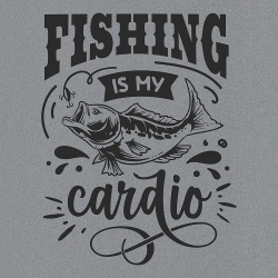 принт PewPewCat Fishing is my cardio для серой меланж футболки