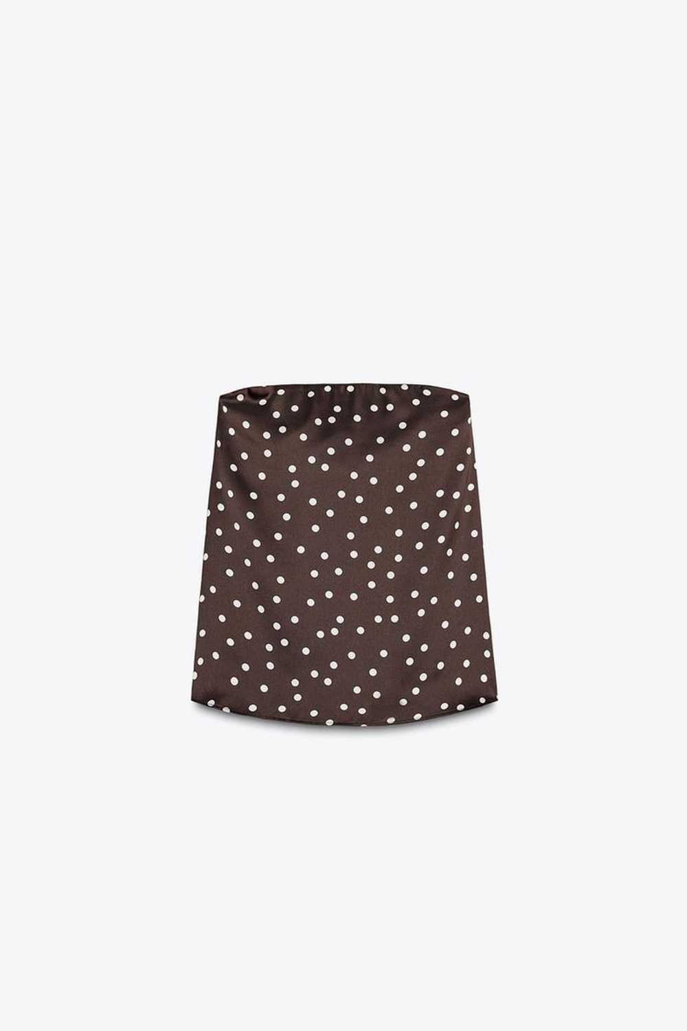 ZARA АТЛАСНЫЙ ТОП С ОТКРЫТЫМИ ПЛЕЧАМИ, КОРИЧНЕВЫЙ/ЭКРЮ