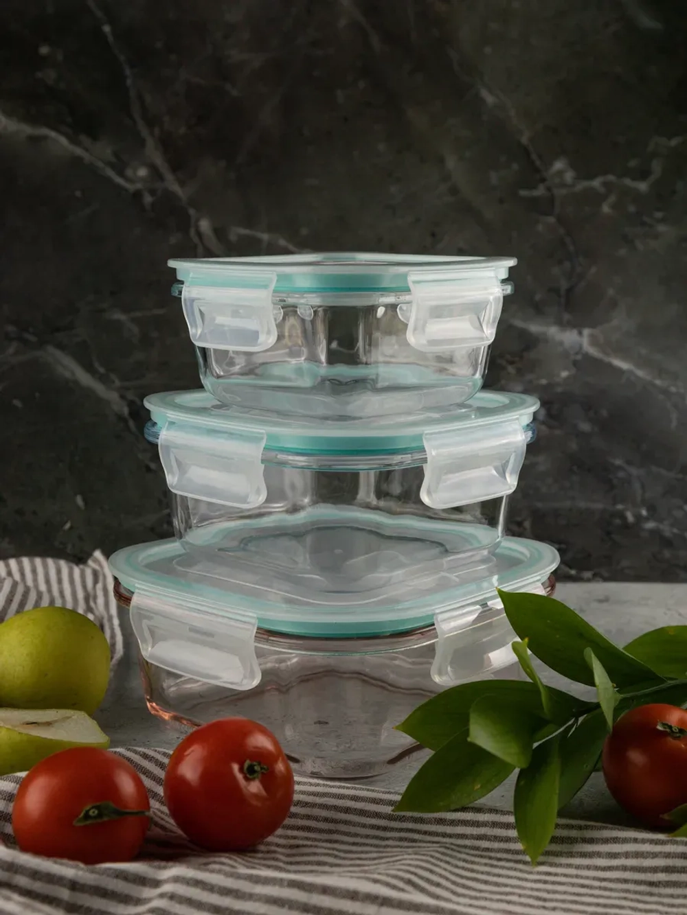 Контейнеры для еды стеклянные, 320 мл 2 шт, 500 мл 1 шт