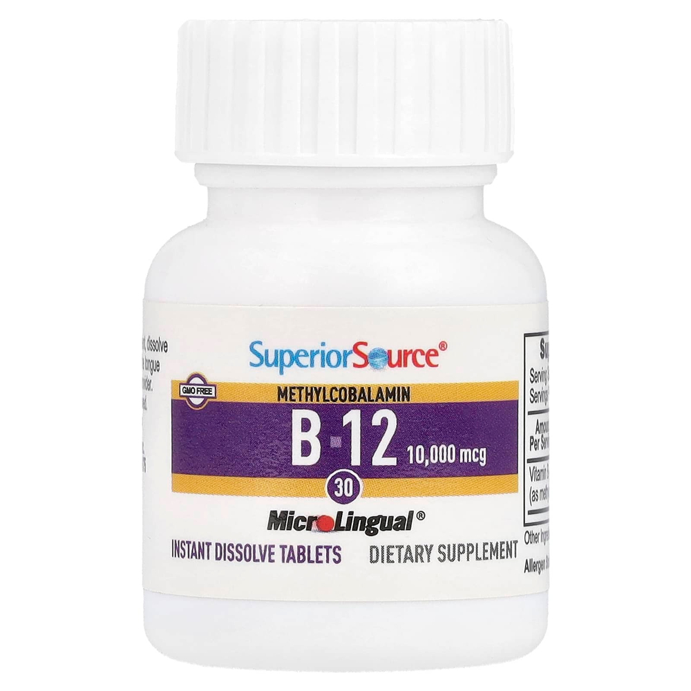Superior Source, Метилкобаламин B-12, 10 000 мкг, 30 быстрорастворимых таблеток MicroLingual®