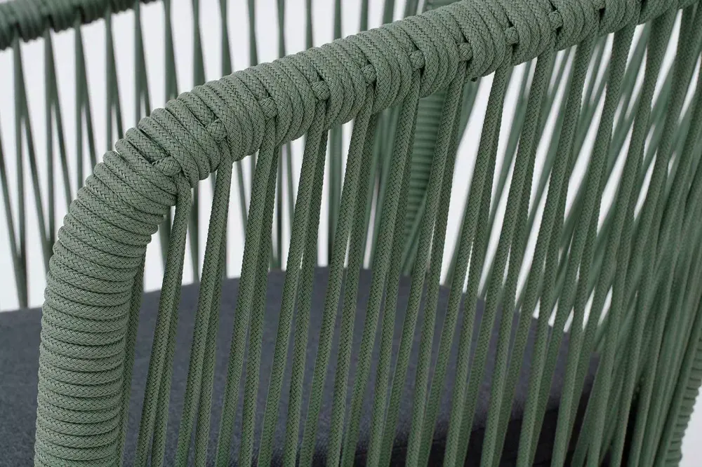 "Марсель" стул плетеный из роупа, каркас алюминий RAL6036 муар, роуп зеленый (4204) круглый tex, ткань темно-серая 027