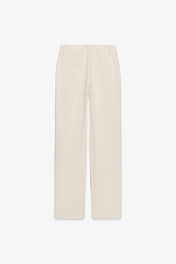 ZARA ПРЯМЫЕ БРЮКИ ИЗ ЛЬНА, СВЕТЛО-БЕЖЕВЫЙ