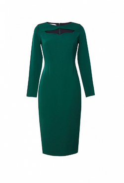 Платье футляр зелёное с фигурным вырезом горловины 18-0519FW