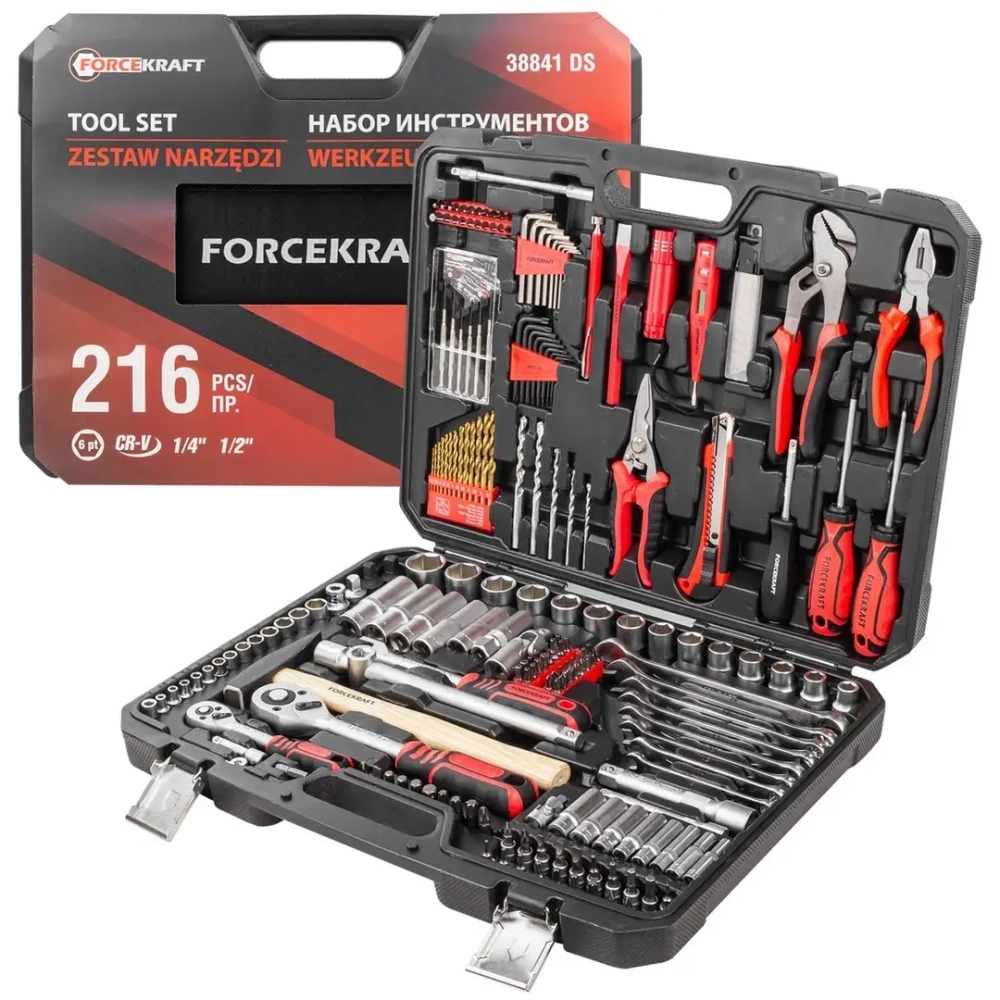 Набор инструментов 216пр. 1/4''1/2''(6гр.)(4-27мм) FORCEKRAFT FK-38841DS
