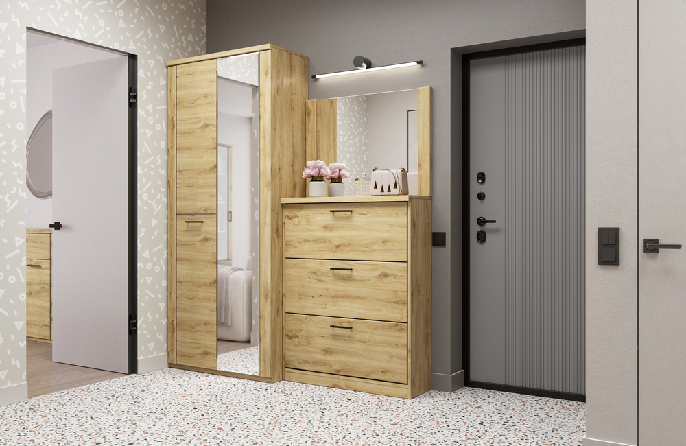 DOORSET, Тумба для обуви 3D. Цвет ДУБ НАВАРРА