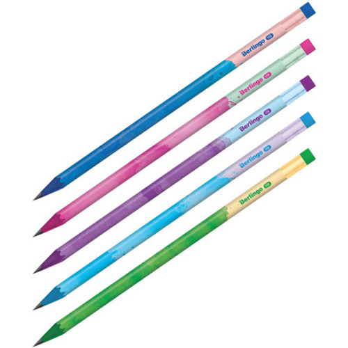 Карандаш ч/г Berlingo "Heat", круглый, с ластиком, заточен., пластиковый, ассорти