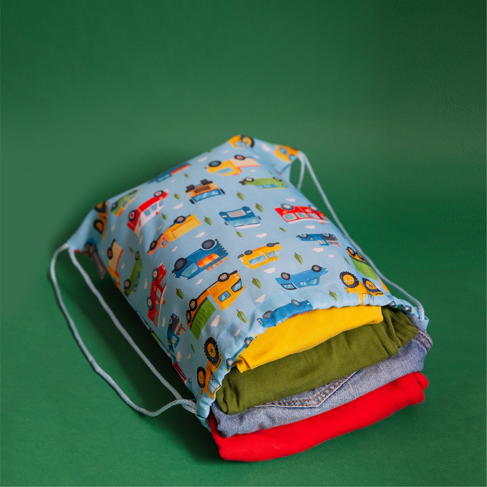 Мешок в садик 33х40, Машинки принт (голубой)