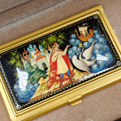 Набор подарочный "Сказка о царе Салтане" визитница персональная с ручной росписью и ручка Parker