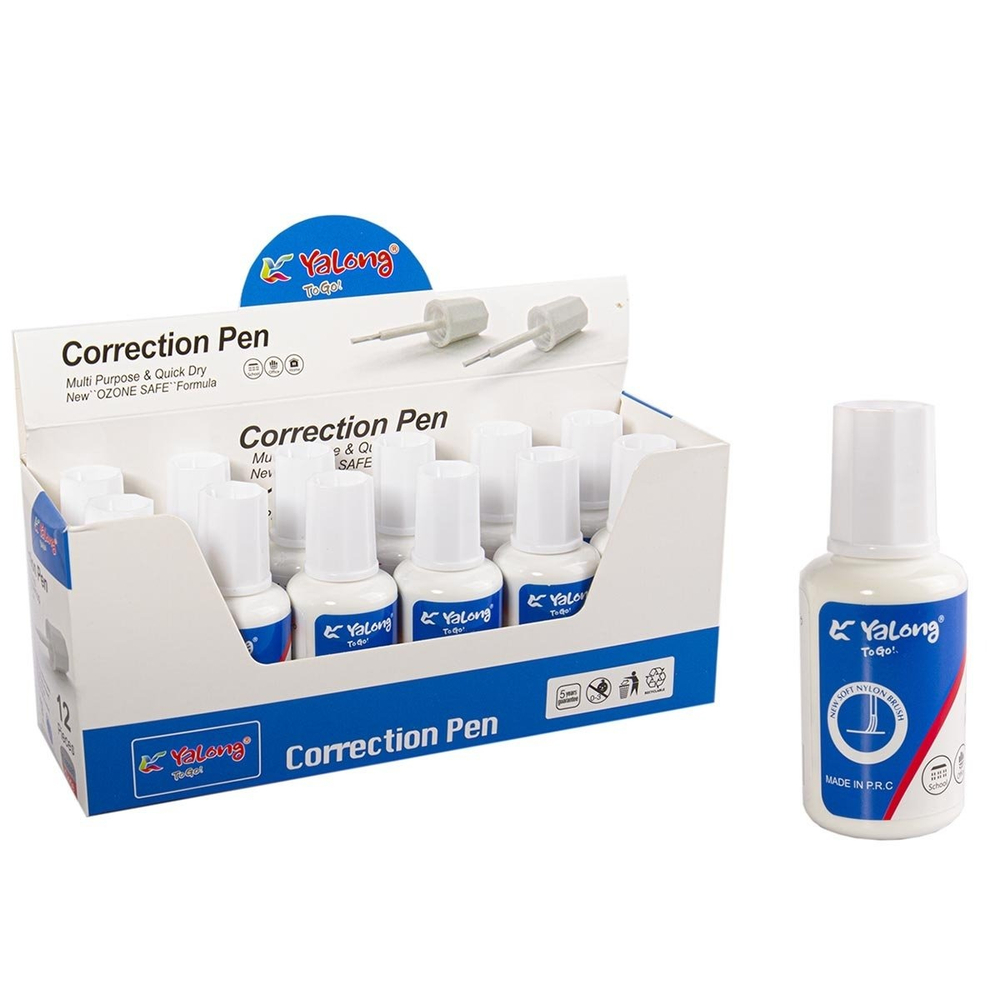 Корректирующая жидкость Yalong, 12 мл, на эмульсионной основе, кисточка, быстросохнущая