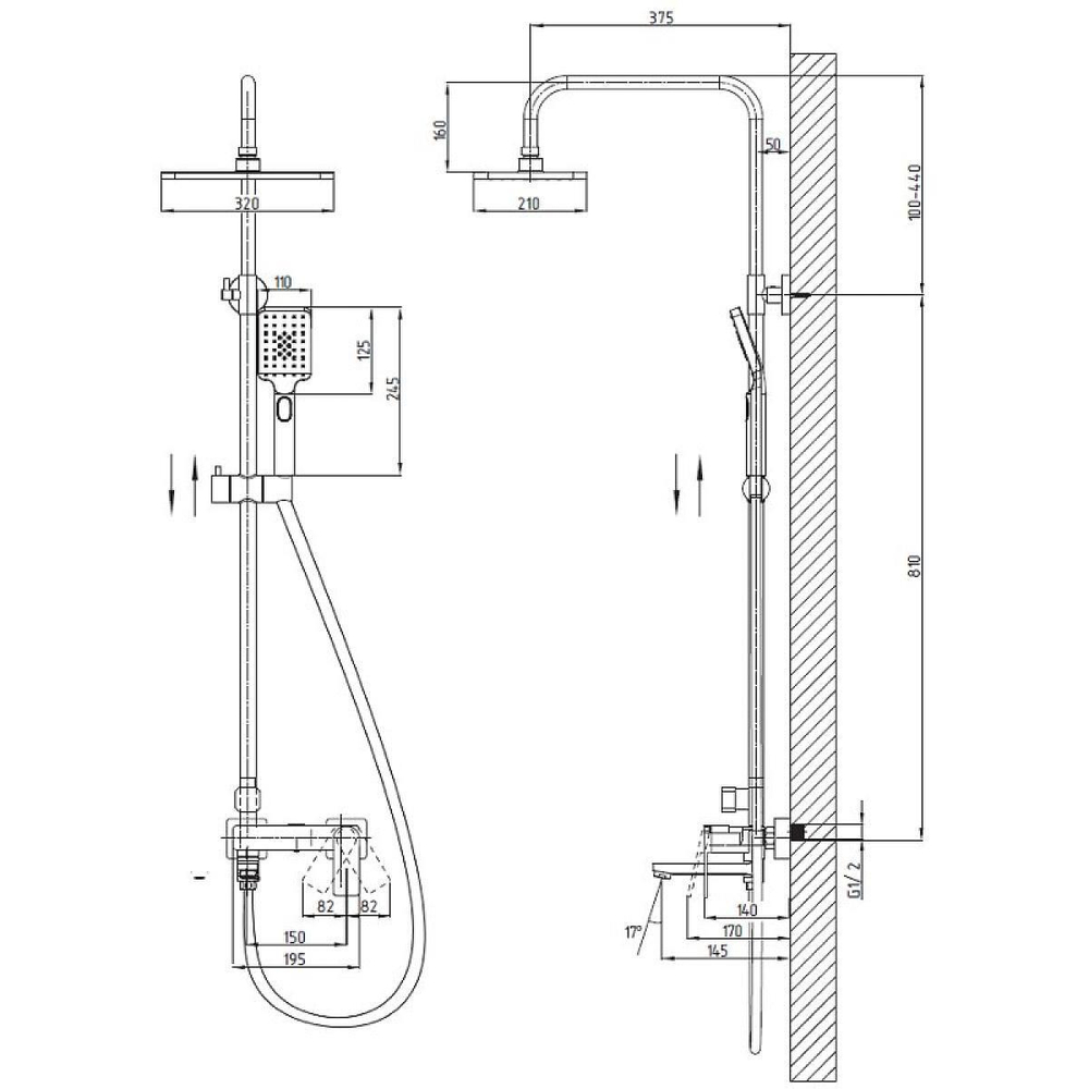 Душевая стойка со смесителем с коротким изливом FENDI 67050