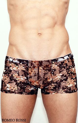Мужские трусы боксеры черные с бежевыми розами Romeo Rossi Rose Boxer RR00231