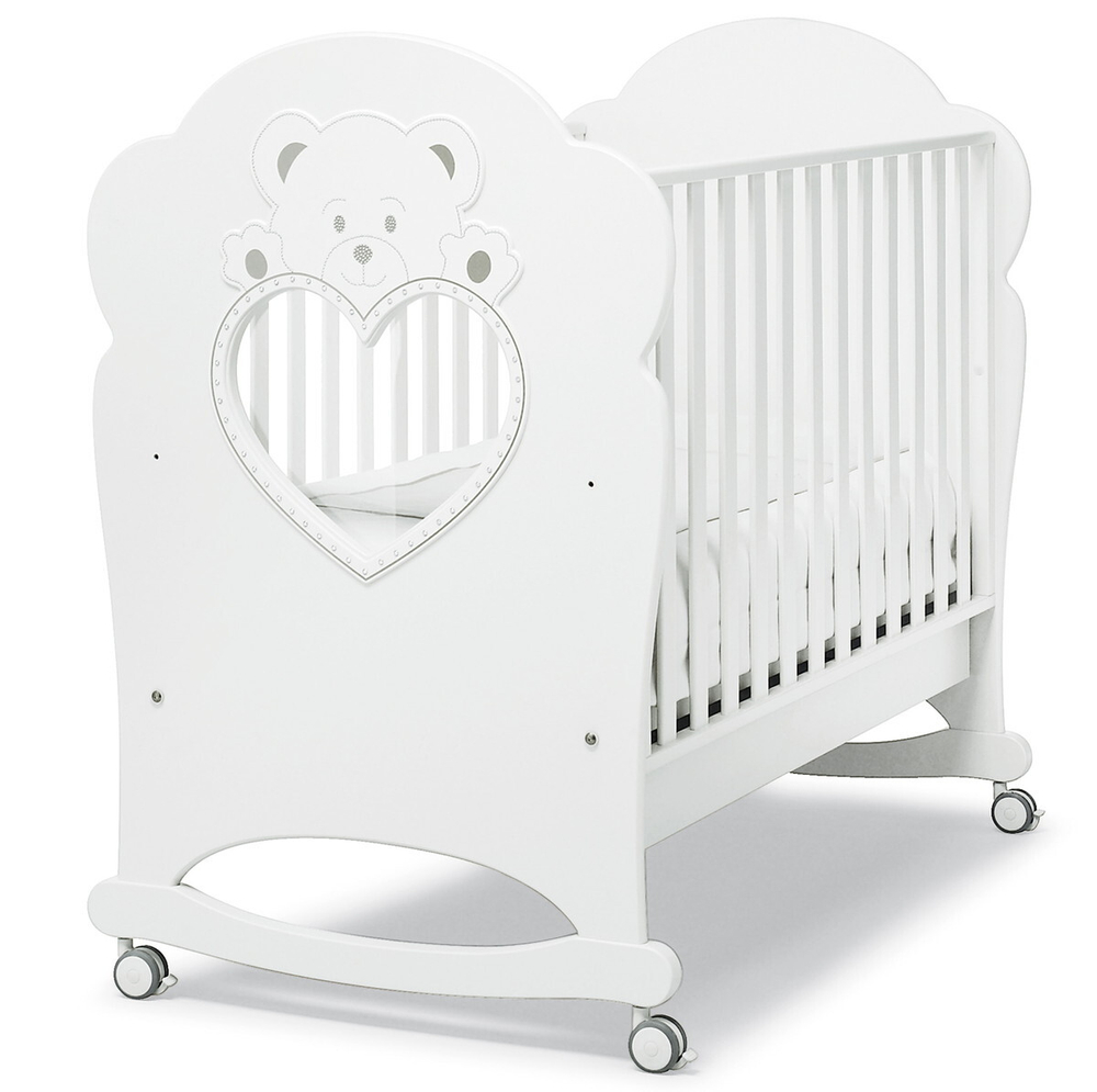 Детская кроватка Erbesi Cucciolo 125х65 см колесо-качалка белый