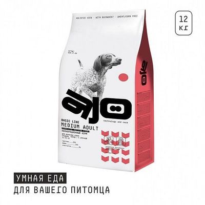 Сухой корм для собак средних пород AJO Dog Medium Adult из говядины с гречкой, Пакет 12 кг