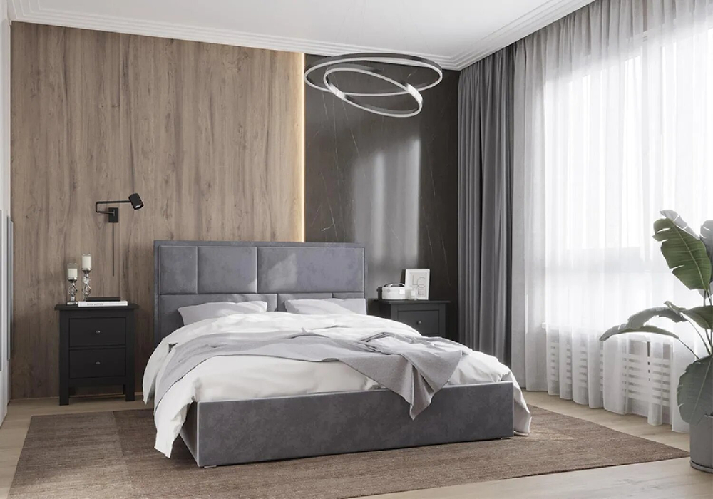 Кровать Артур с подъемным механизмом, спальное место 160х200, велюр, серый