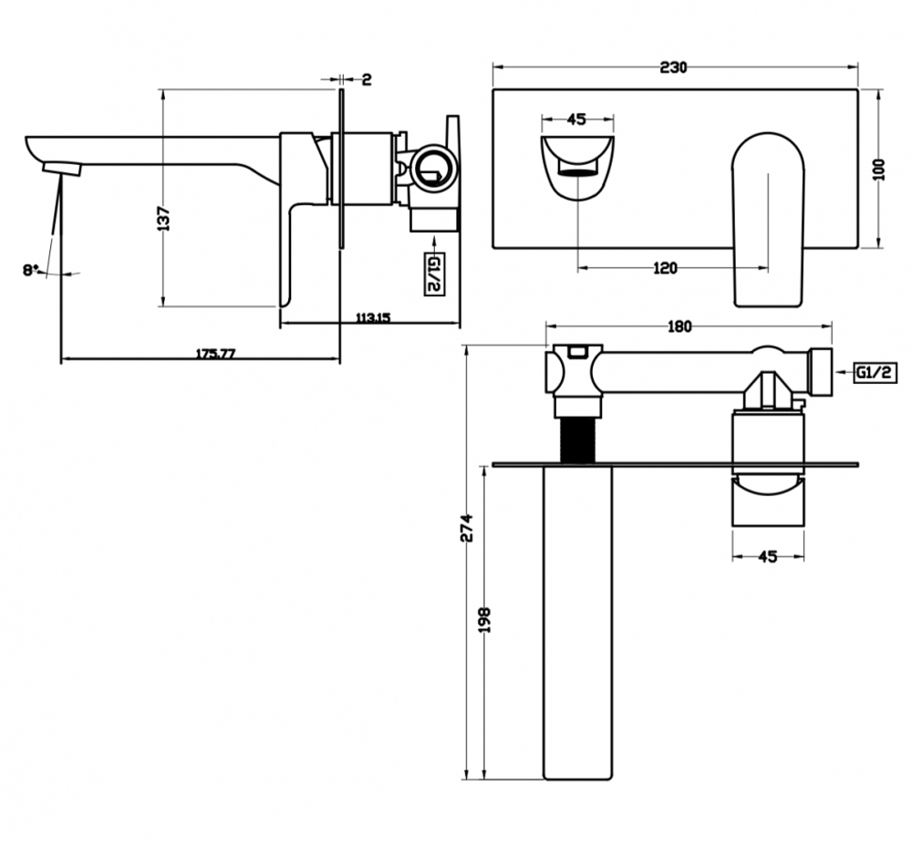 Смеситель встраиваемый для раковины Grocenberg GB599 Хром