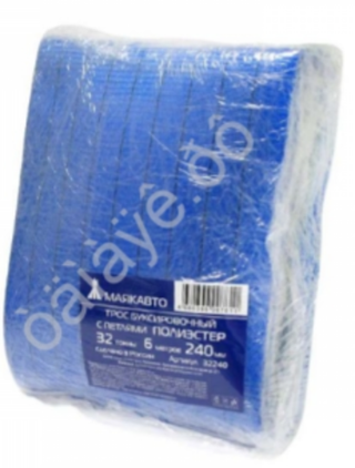 Трос буксира32т/6м лента МаякАвто с Петлями ПОЛИЭСТЕР, ширина 240мм 32240