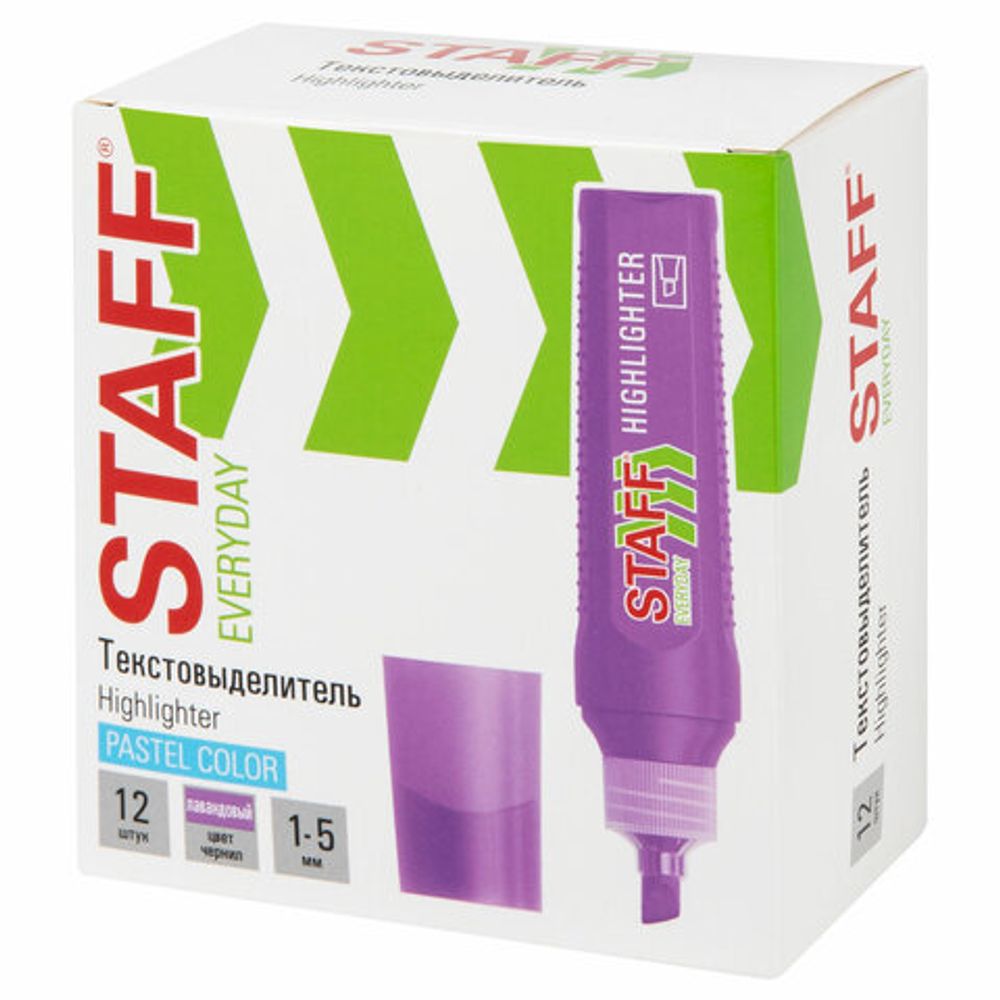 Текстовыделитель STAFF "EVERYDAY HL-707", ЛАВАНДОВЫЙ, линия 1-5 мм, скошенный наконечник, 152547