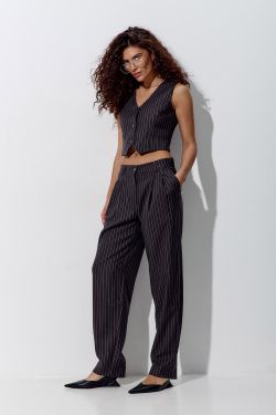 Брюки бананы в полоску темно-серого цвета