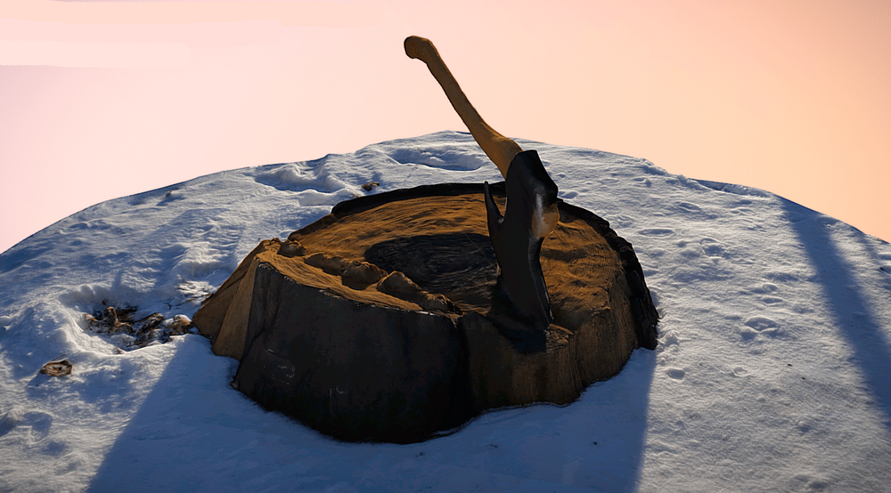 Крышка люка Декоративный пень с топором