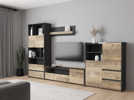 Гостиная Денвер ЛДСП графит / ЛДСП дуб гранж песочный