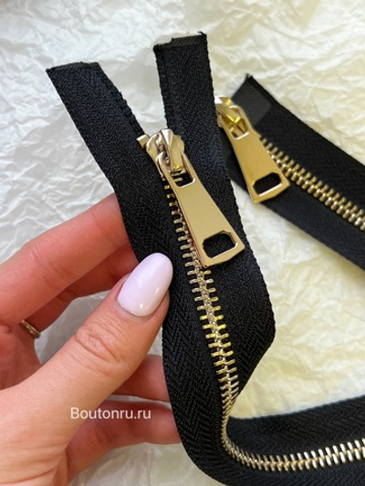 Молния металлическая двухзамковая черная золото