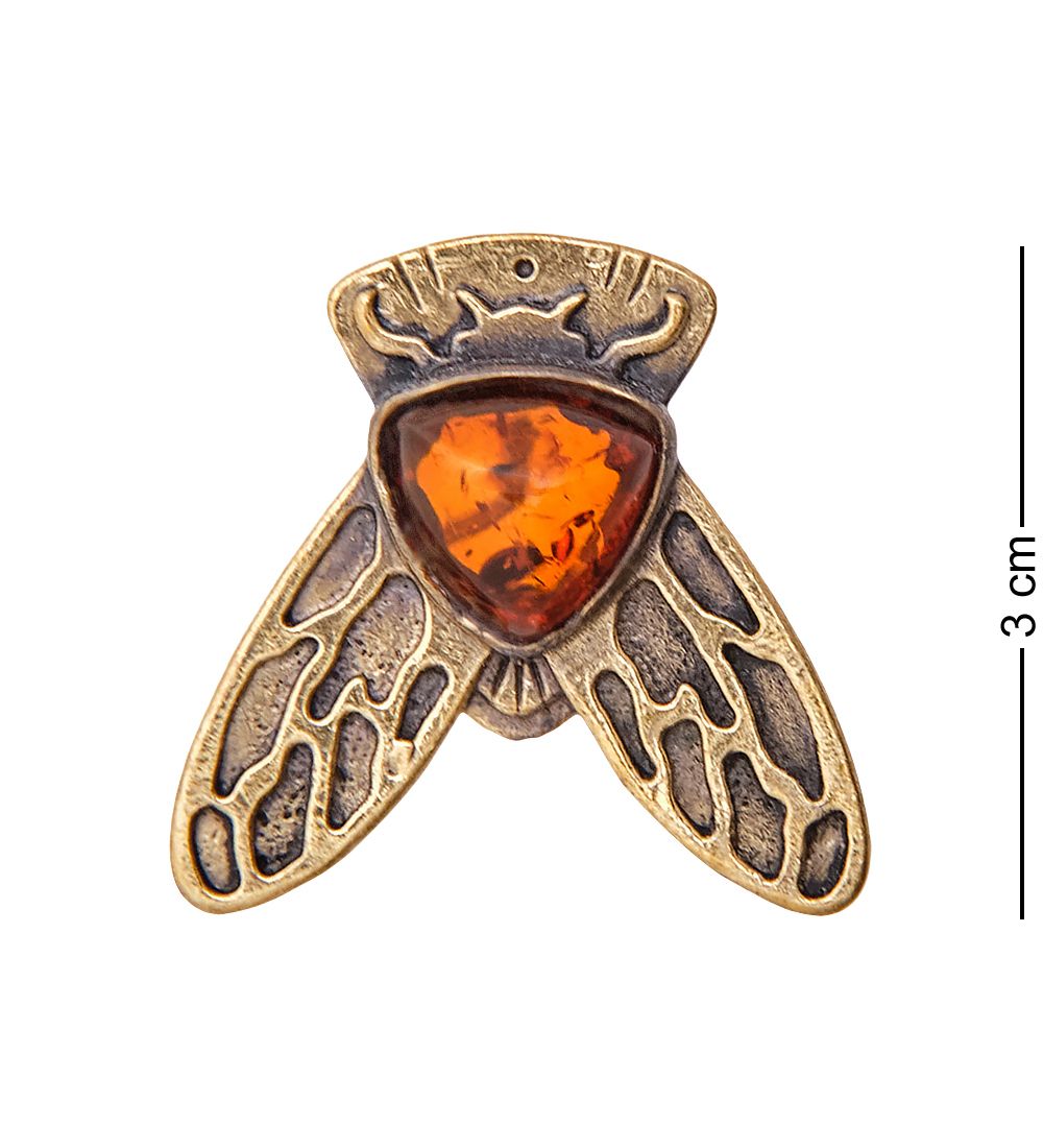 AM-3483 Брошь «Мотылек Медведица» (латунь, янтарь)