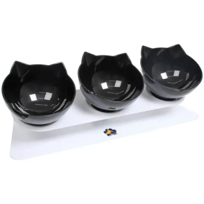 Миски пластиковые на подставке 3шт «МУРОЧКИН», цвет черный, 39,5*12*13см/270мл
