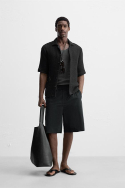 ZARA ХЛОПКОВЫЕ ШОРТЫ RELAXED FIT, ЧЕРНЫЙ
