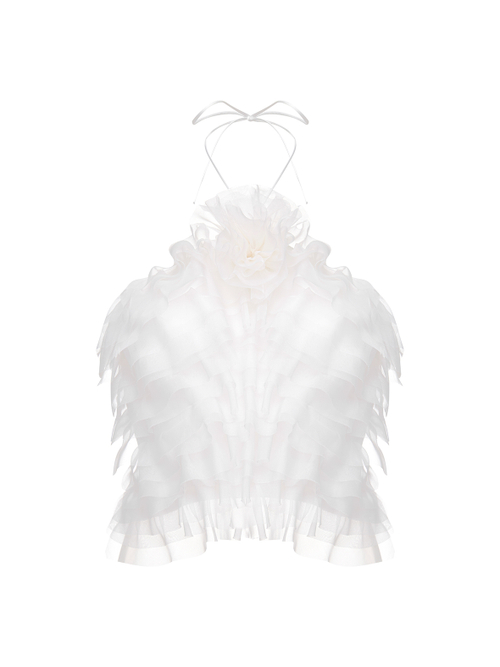 Топ из органзы с рюшами и открытой спиной