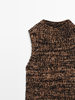 Massimo Dutti Топ из меланжевого трикотажа с горловиной халтер, коричневый