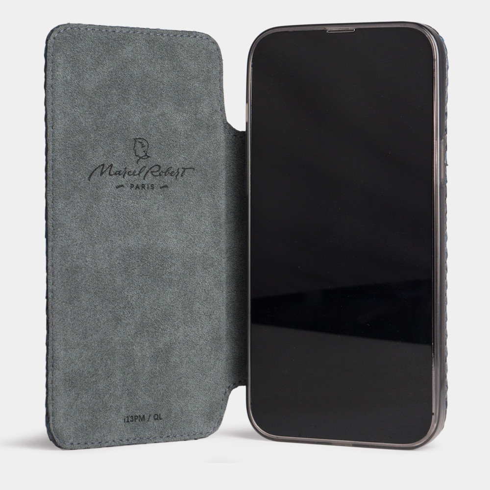 Чехол для iPhone 14 Pro Max из кожи питона, синего цвета