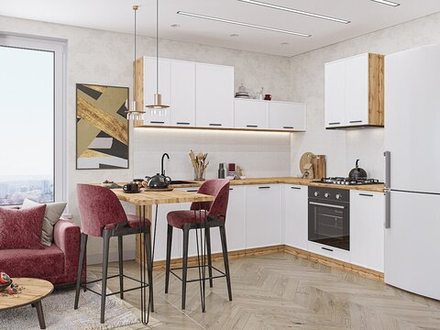 Угловая модульная кухня Фрейм-03 White Silk - Дуб Вотан 2140*2200/2000*600