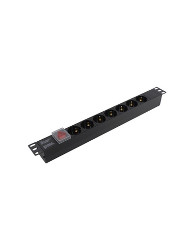 Exegate EX280838RUS Блок розеток ExeGate ServerPro PDU-19H703 Al-7S-C20-SW, 19",1U,алюм, 7 Schuko, С20