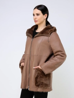 Дубленка зимняя двухсторонняя шуба с капюшоном