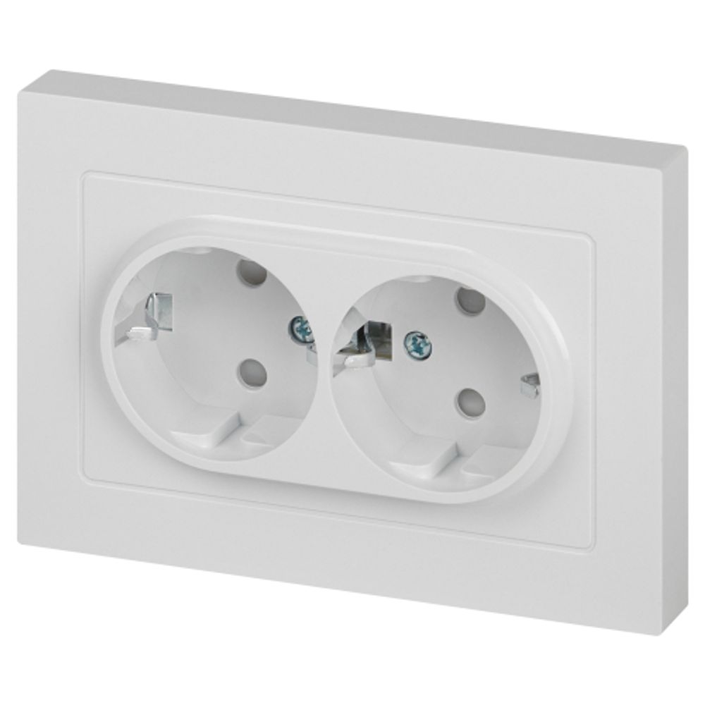 Розетка Intro Accent 6-208-01 двойная с заземлением 2X2P+E Schuko со шторками 16А-250В IP20 СУ AL/CU белый