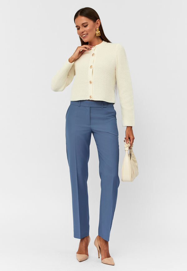 Брюки зауженные MYLENE из шерсти с шелком серо-голубого цвета