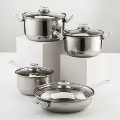 Набор Доляна «Марбл», 8 предметов: ковш 1,5 л, 2 кастрюли 2/3 л, сковорода d=24 см, 4 крышки, стенки 0,3 мм, дно 5 мм