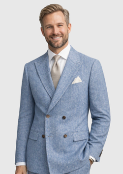 Мужской двубортный костюм (голубой) А92