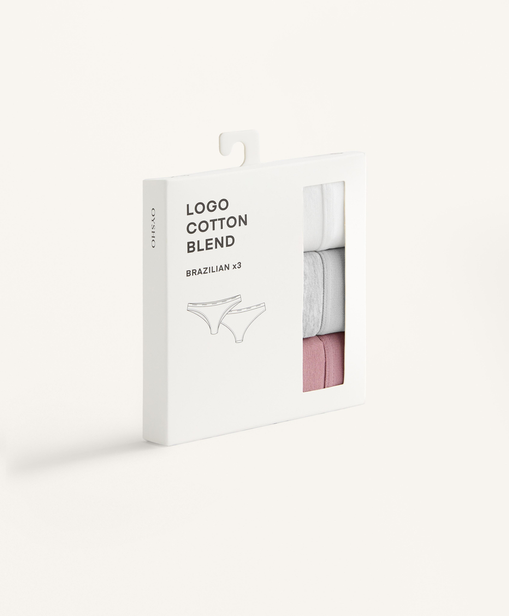 OYSHO Набор из 3 пар классических трусов из хлопковой смеси, пыльно-розовый