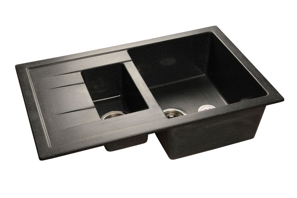 GRANFEST Мойка мрамор QUADRO GF-Q--775KL 1.5-чаш+крыло 775*500мм   черный арт.GF-