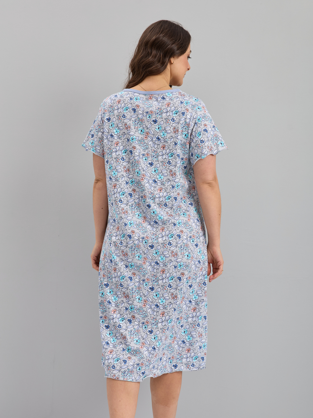 Ночная сорочка С-015/серый-ментолцветы