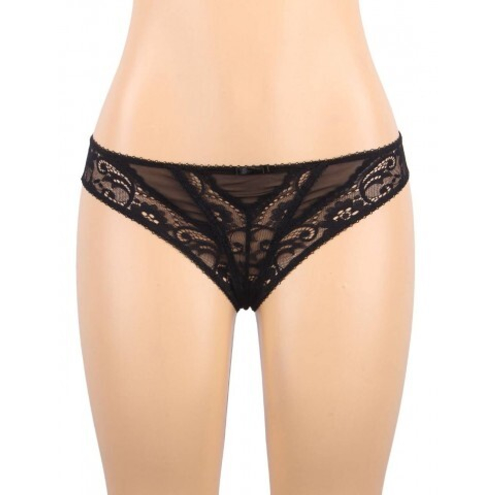 Трусики и пояс для чулок с ремешками черные Sexy Exquisite Lace (M-L)