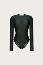 БОДИ ИЗ ТЕМНО-ЗЕЛЕНОЙ ВИСКОЗЫ С МЕТАЛЛИЗИРОВАННОЙ НИТЬЮ