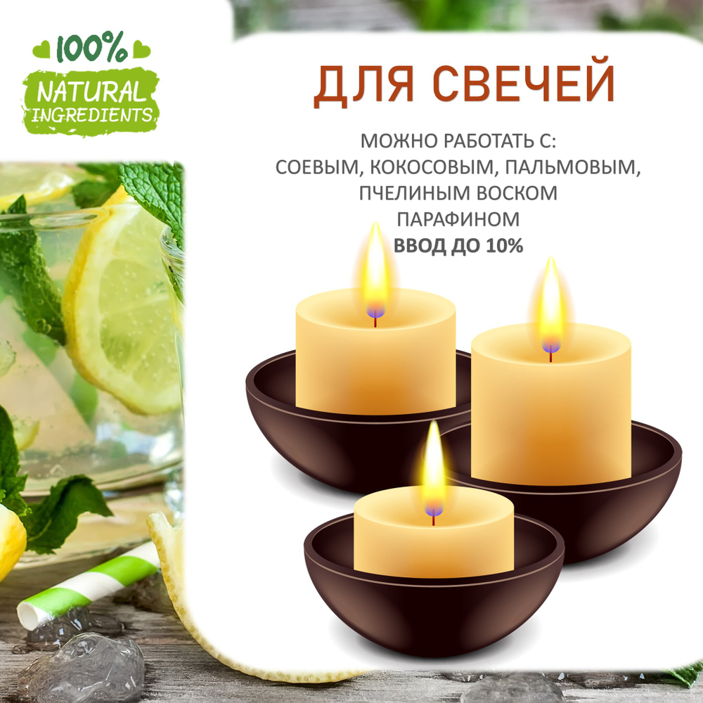 Лимон и мята, отдушка для свечей и мыла